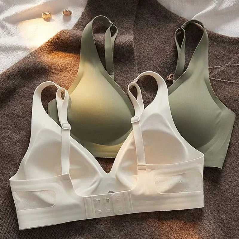 Ice Silk Seamless Underwear Women's Thin Small Chest Gathered Sexy Upper Support Anti-sagging No Steel Ring Female Bra