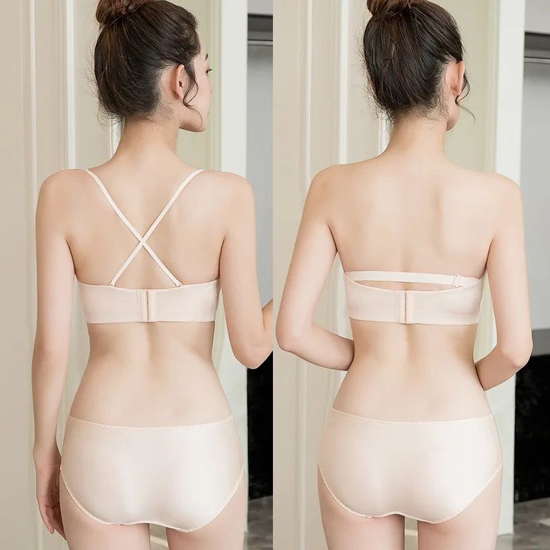 Summer Strapless Small Chest Push-up Underwear For Women, Non-slip Invisible Back-wrapped Chest Wedding Wear Special Bra