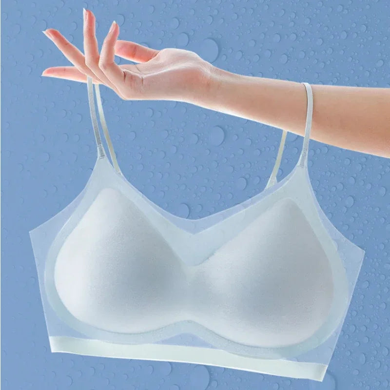 Ultra-Thin Breathable Ice Silk Top Bra Women's Bustier Underwear Seamless Back Halter Vest Summer Nude Feeling Invisible Bra
